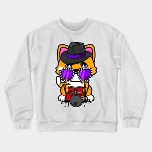 Funny orange cat is playing the drums Crewneck Sweatshirt